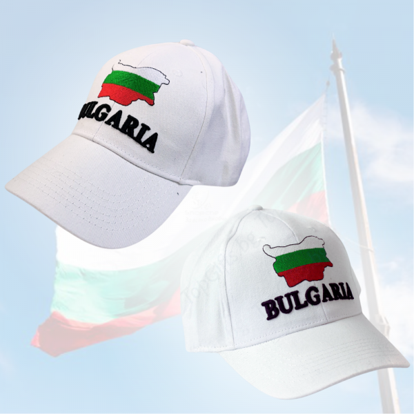 Спортна шапка с козирка с карта и надпис BULGARIA - бяла, унисекс